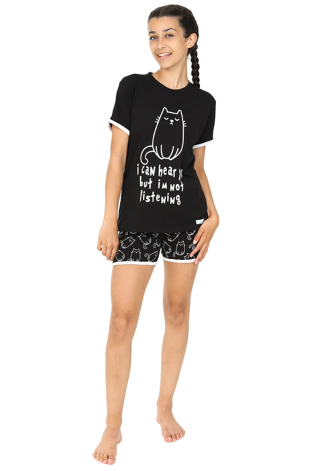 Girls Cat 'I Can Hear You But I'm Not Listening' Pyjamas Short PJs