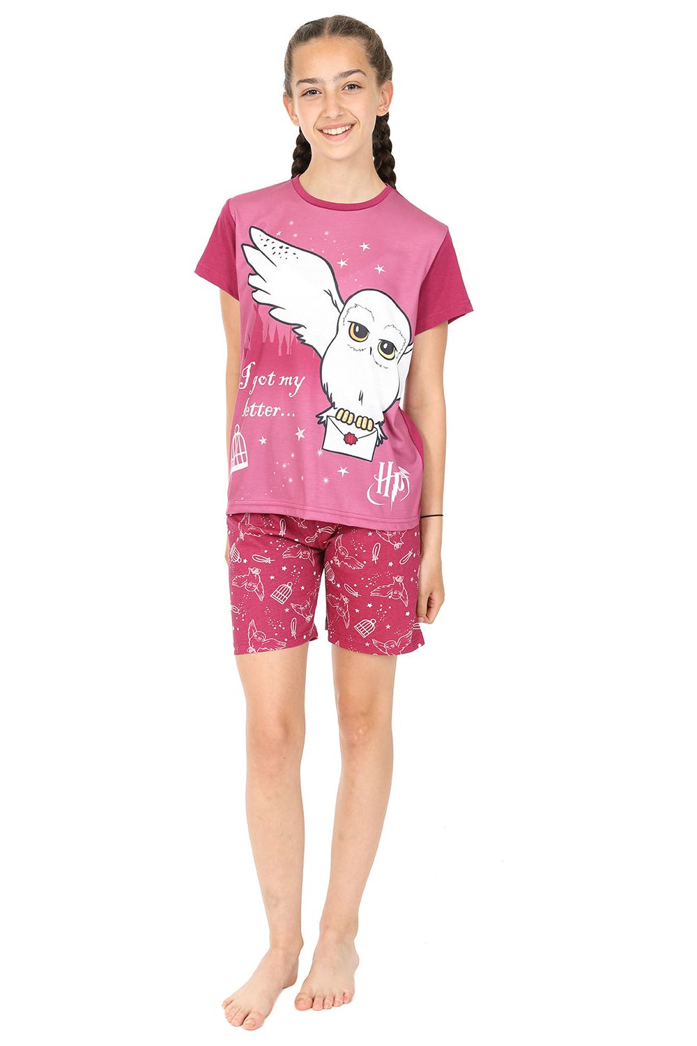 Girls Harry Potter Hedwig I got my Letter Hogwarts Pyjamas Pink Short