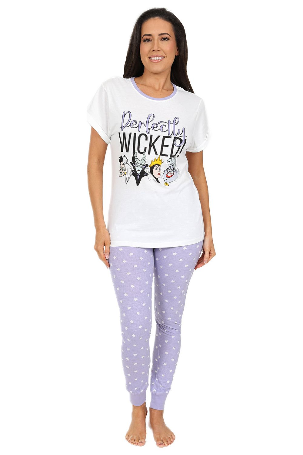 Womens Disney Villains 'Perfectly Wicked' Pyjamas White and Purple Lon