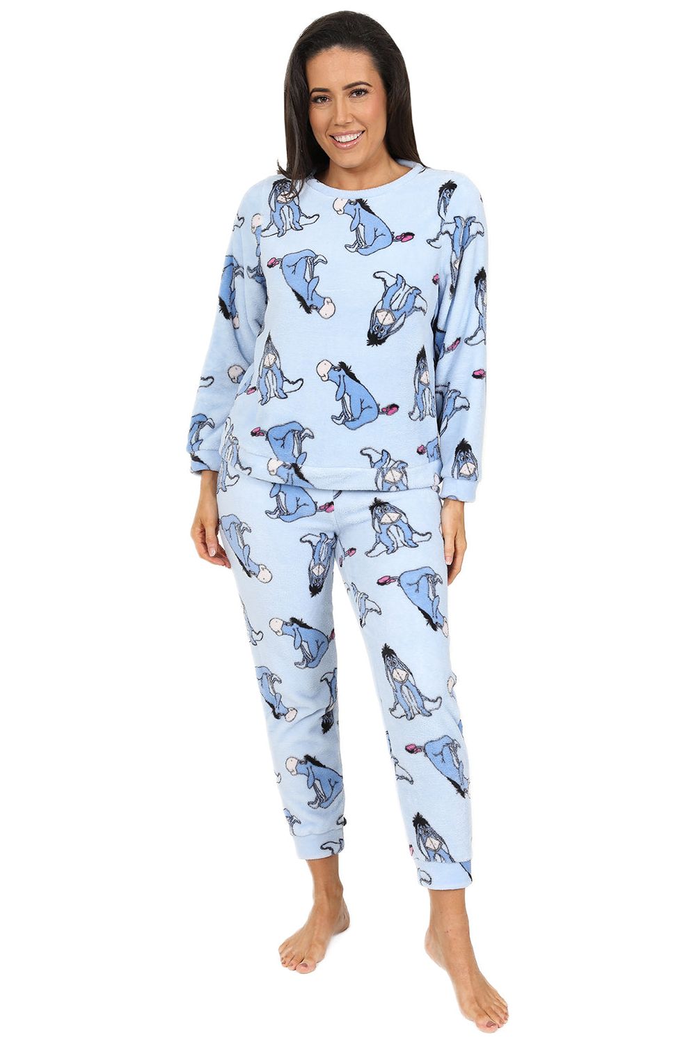 Womens Disney Eeyore Pyjamas Blue Fleece Long PJs1