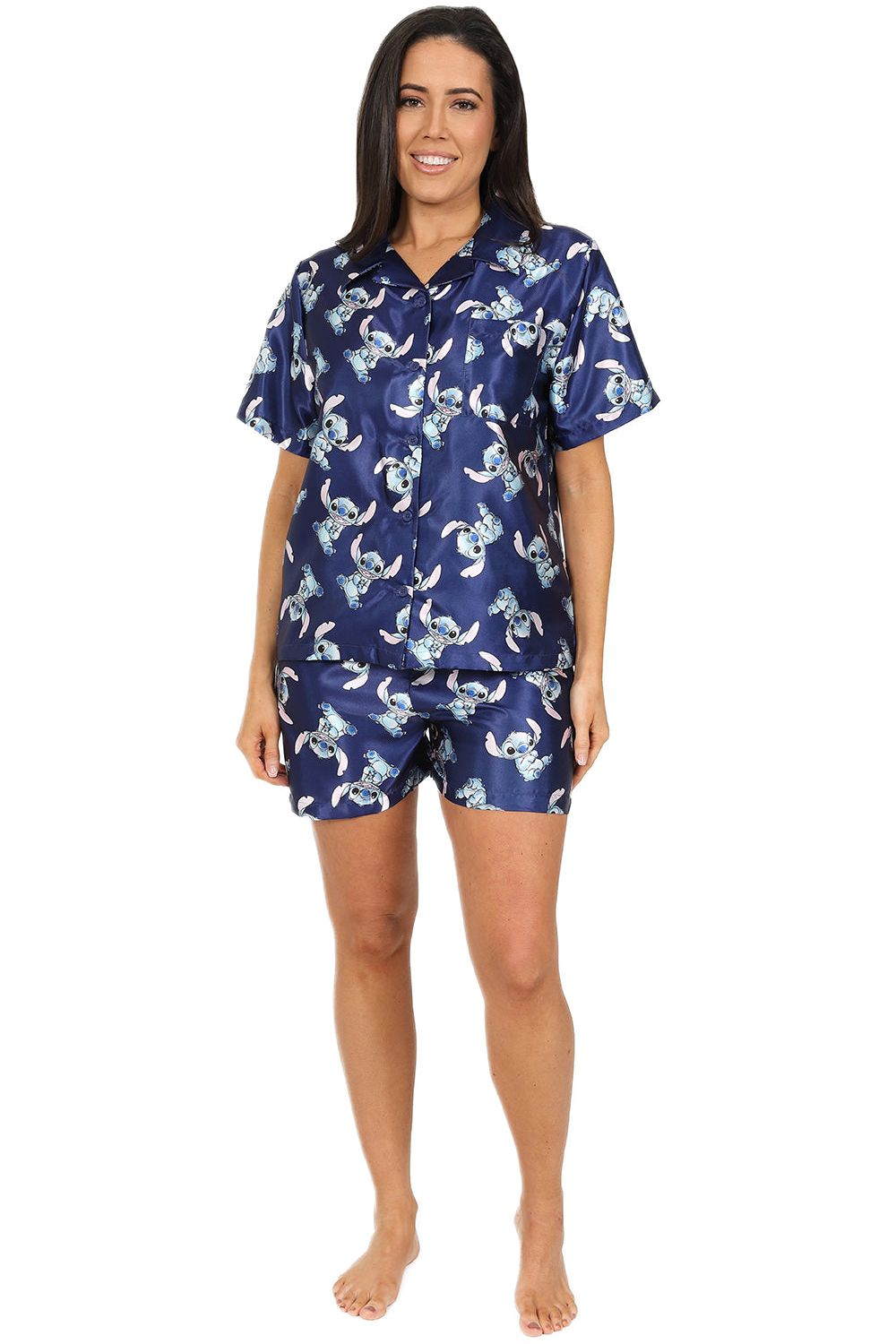 Womens Disney Lilo and Stitch Pyjamas Blue Satin Short PJs
