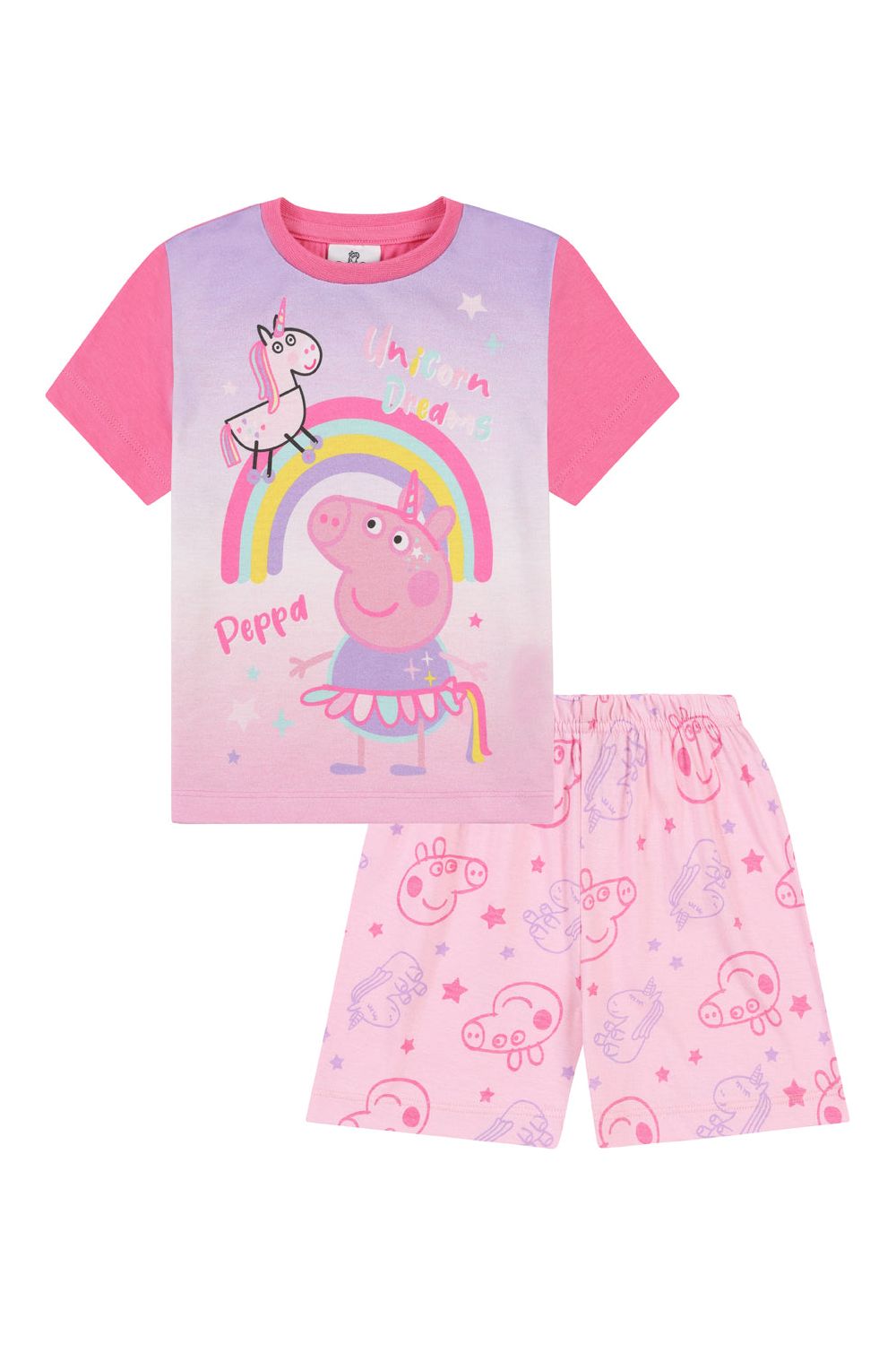 Girls Peppa Pig Unicorn Dreams Pyjamas Rainbow Pink Short PJs