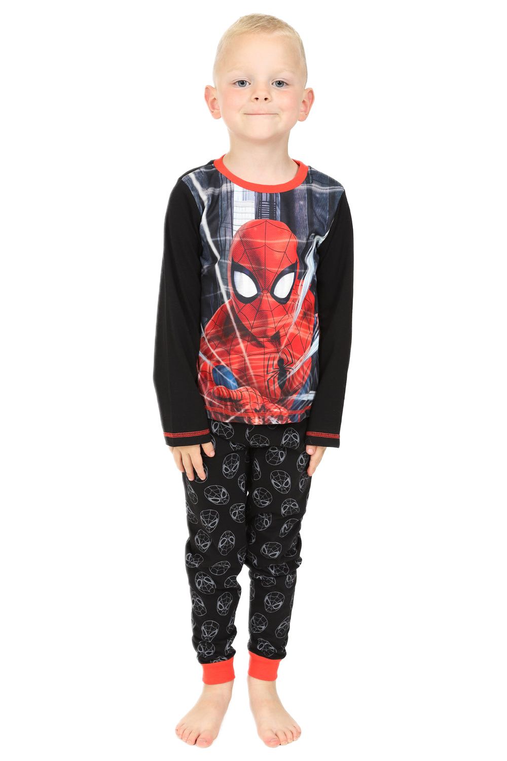 Boys Marvel Spiderman Web Pyjamas Black Red PJs