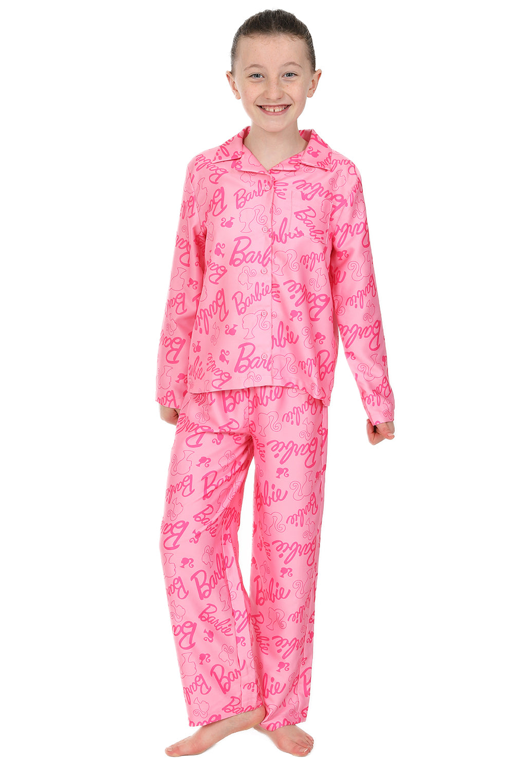 Girls Barbie Pyjamas Pink Satin Long PJs