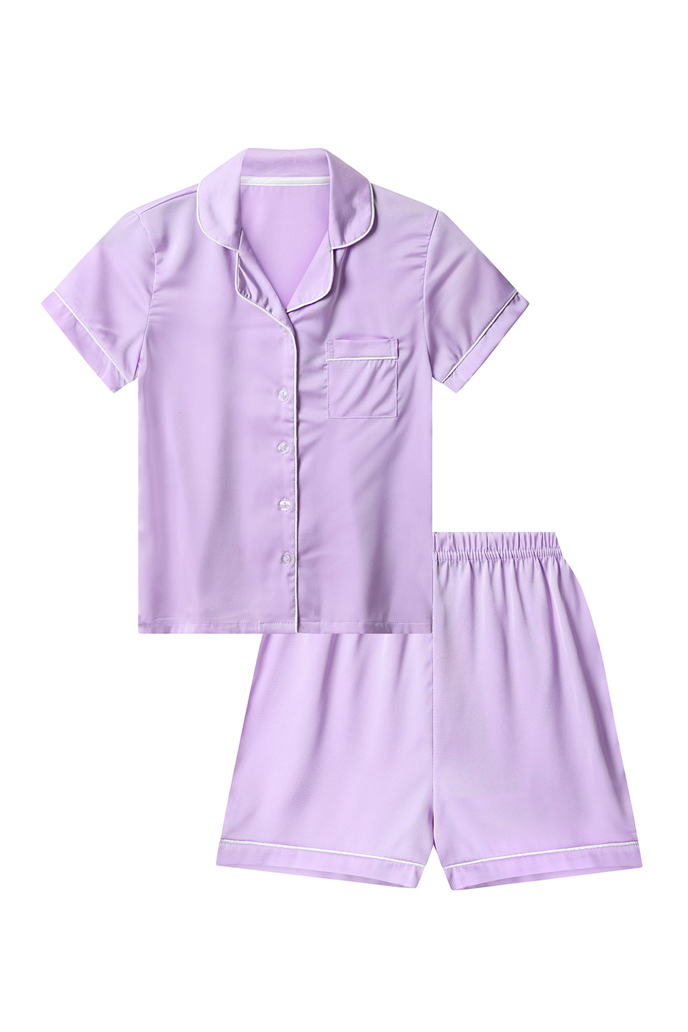 Girls Lilac Satin Pyjamas Two Piece Short PJs