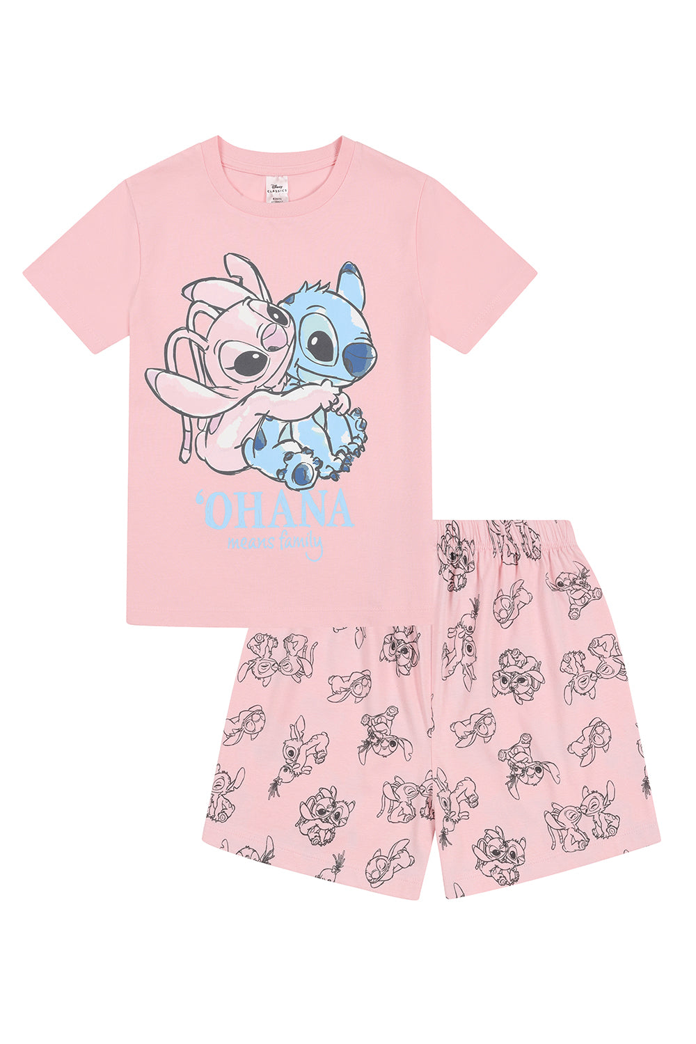 Disney Girls Stitch and Angel Cuddle Pyjamas Pink Short PJs