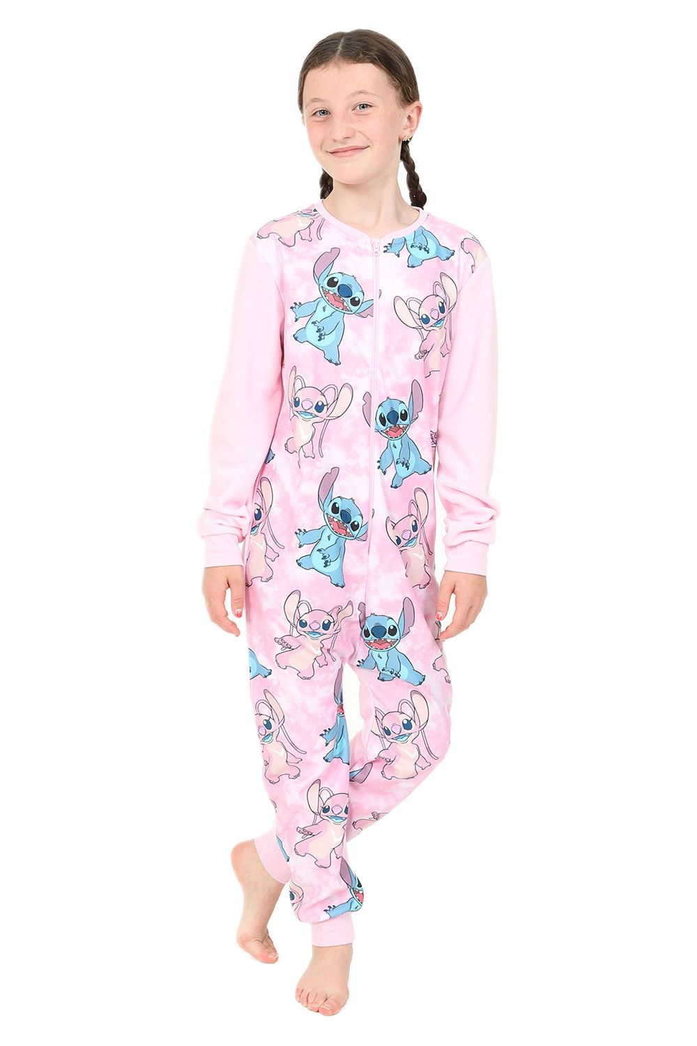 Girls Disney Lilo and Stitch Stitch Angel Pink Fleece Sleepsuit Kids