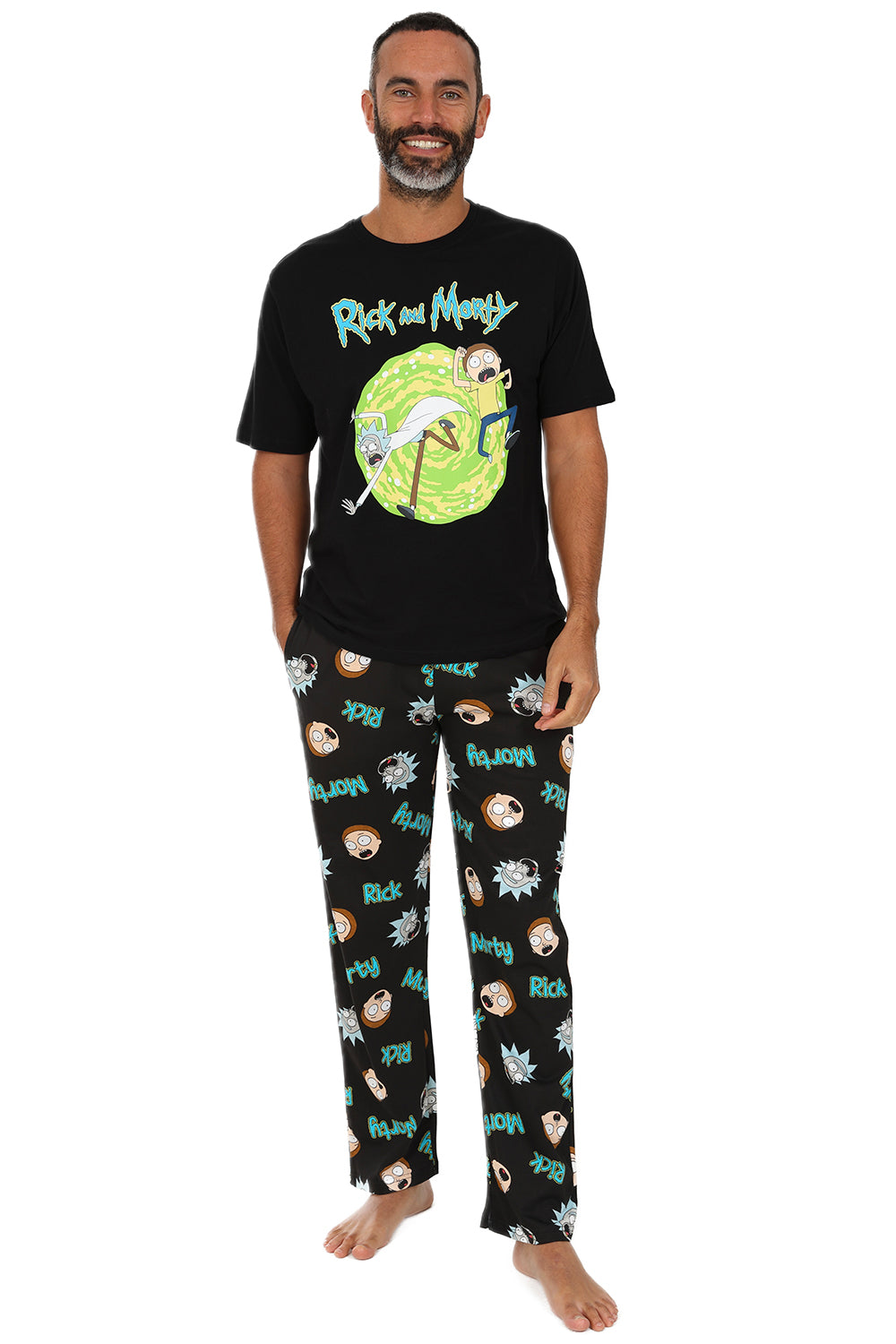 Mens Rick And Morty Pyjamas Black Long PJs - Main Image