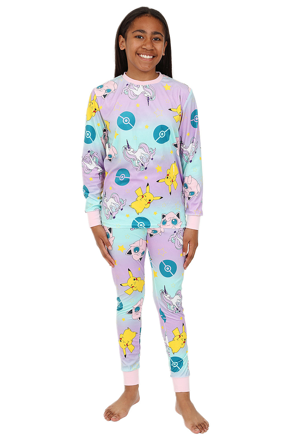 Girls Pokemon Pyjamas Purple And Blue Long Fleece PJs