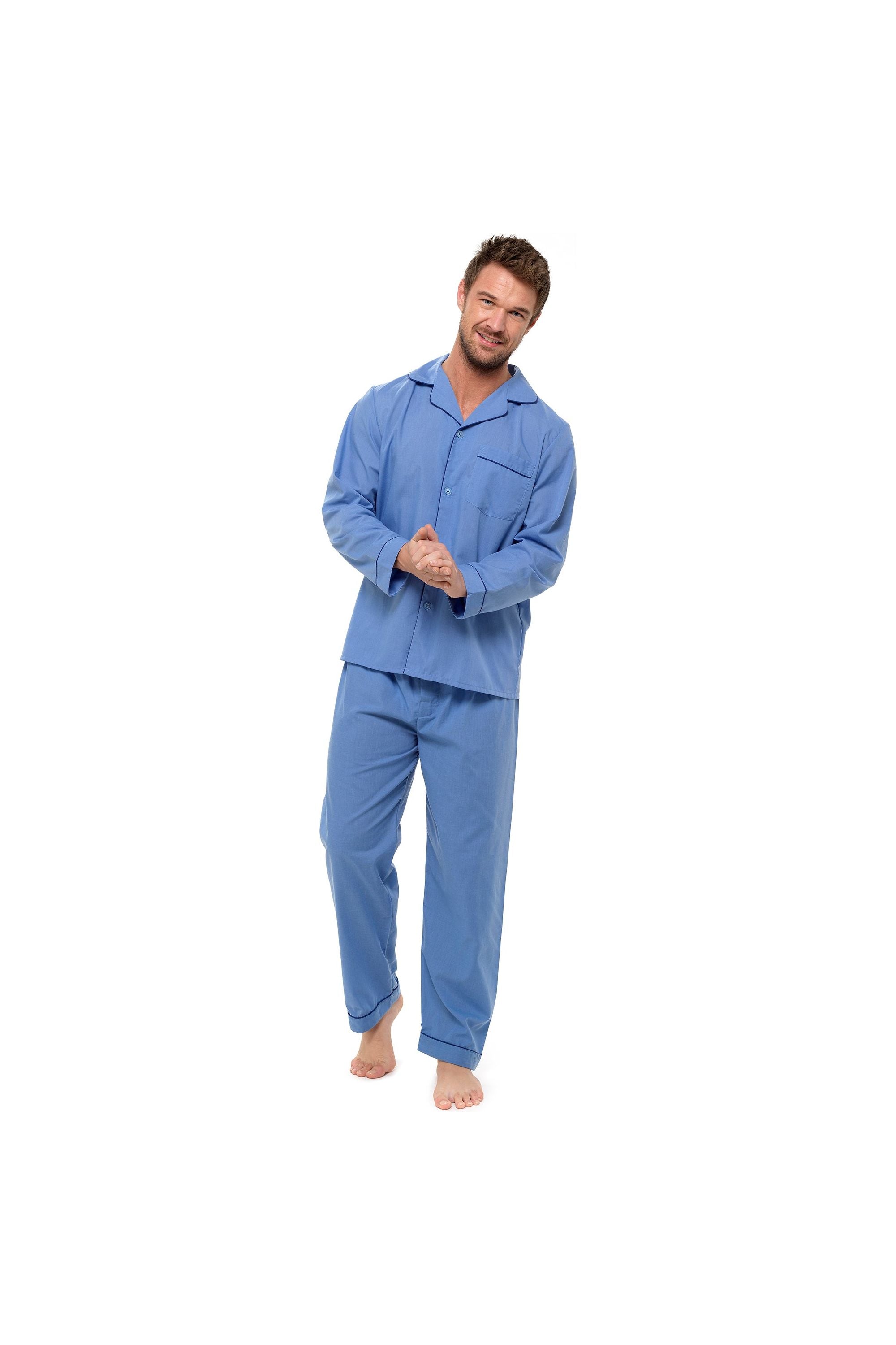 Mens Traditional Poly Cotton Blue Pyjamas Set