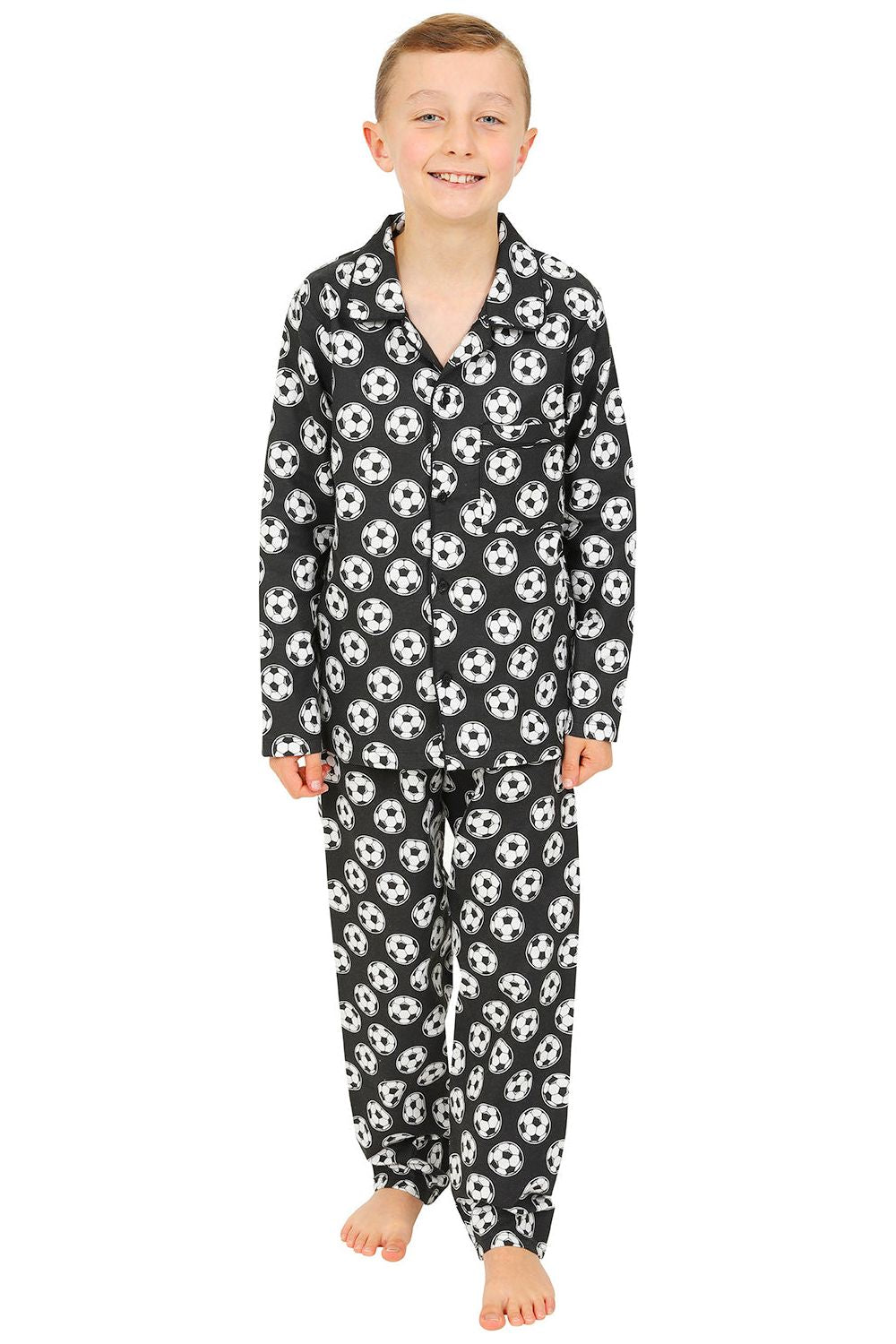 Boys Football Pyjamas Black and White Long PJs