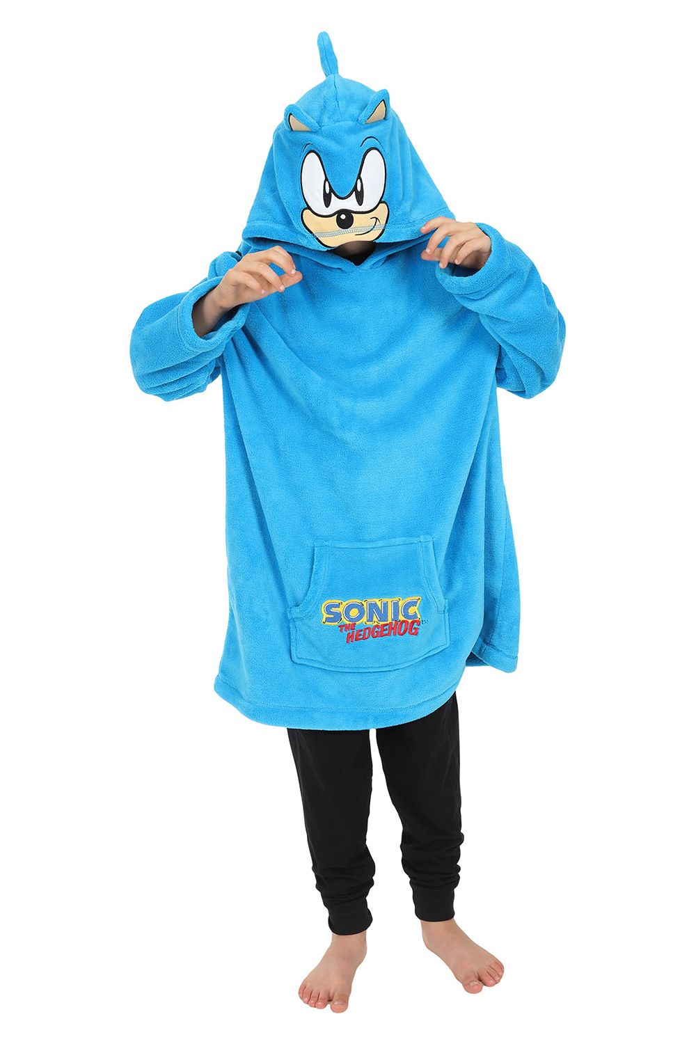 boys' sonic the hedgehog snowboard blanket sleeper union suit Boys Sonic The Hedgehog Fleece Oversized Blanket Blue Hoodie