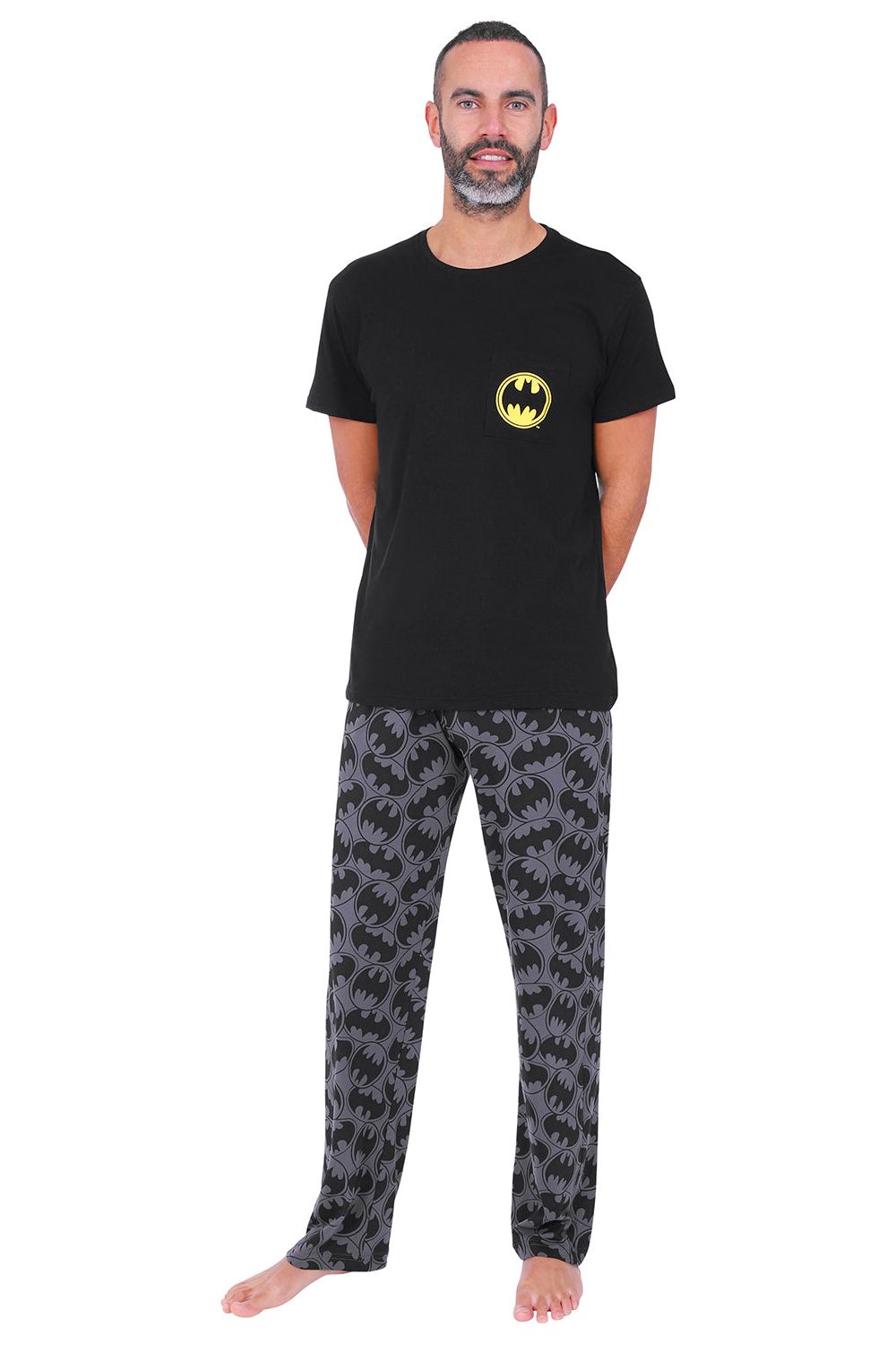 Mens Official Batman Pyjamas Black Long PJs