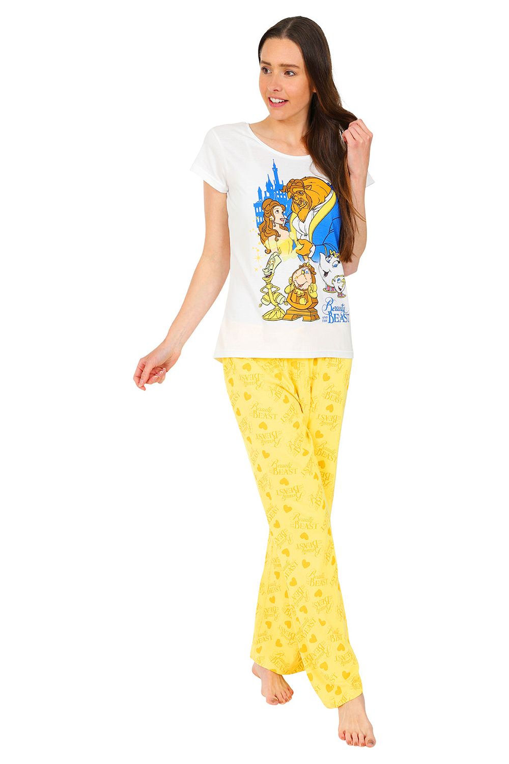 Womens Disney Beauty and The Beast Belle Mrs Potts Pyjamas Yellow and