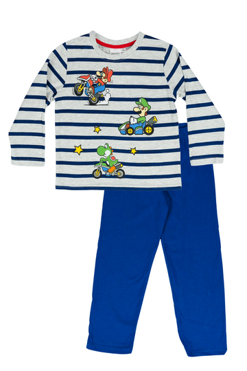 Boys Nintendo Super Mario Kart Pyjamas Grey Striped Long
