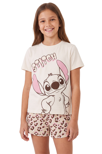 Disney Girls Lilo and Stitch Leopard Print Beige Short Pyjamas