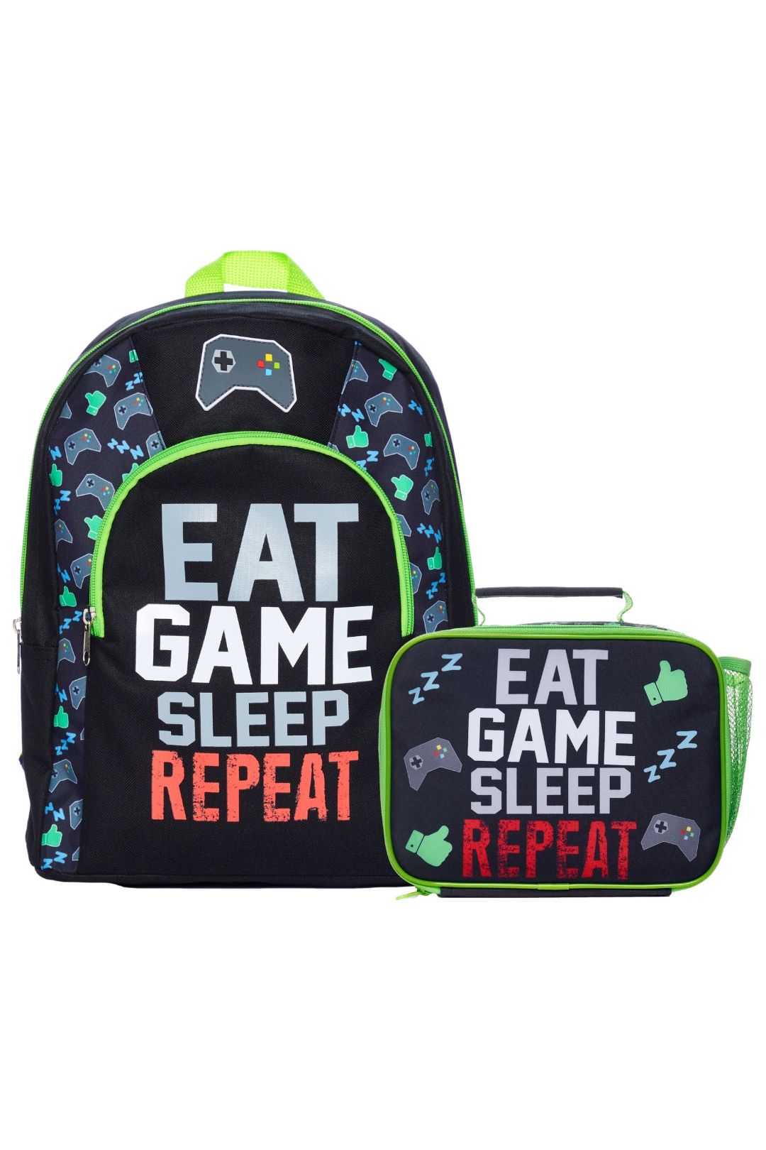Eat Game Sleep School Bag And Lunch bag 2 Piece, Kids Boys Gamer Backpack