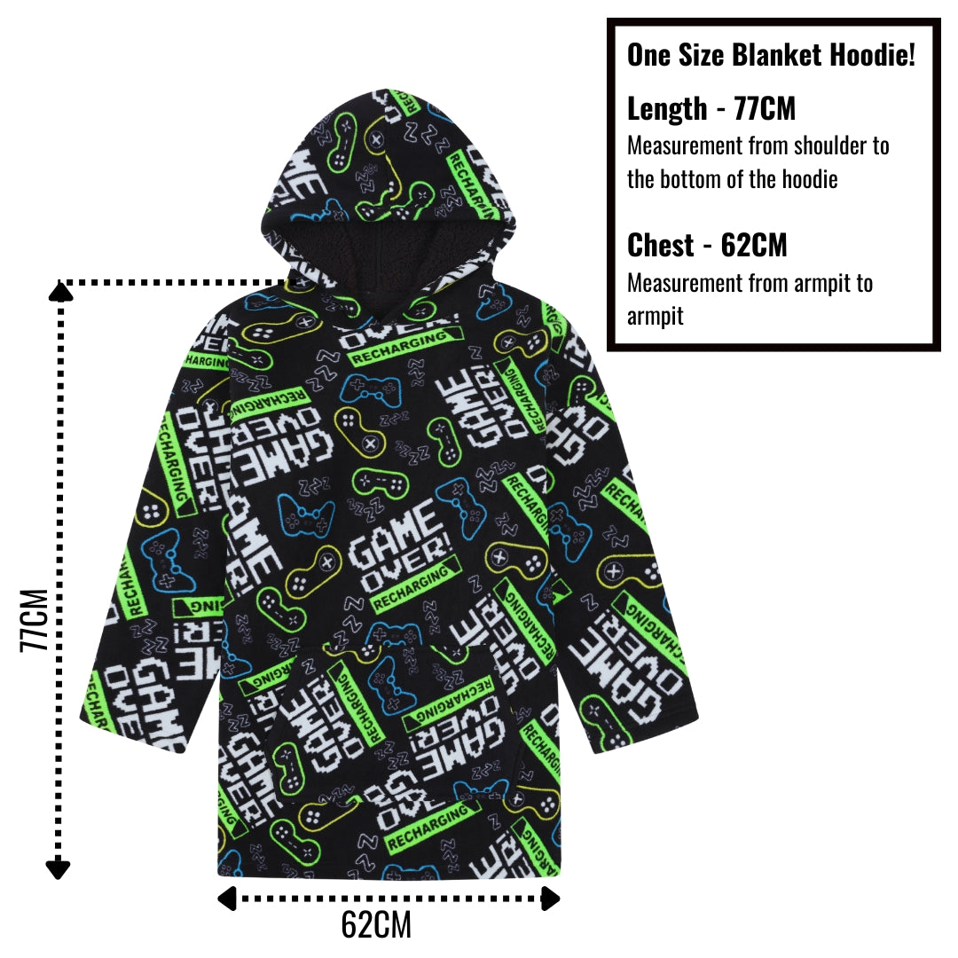 Boys Game Over Black Oversized Fleece Blanket Hoodie