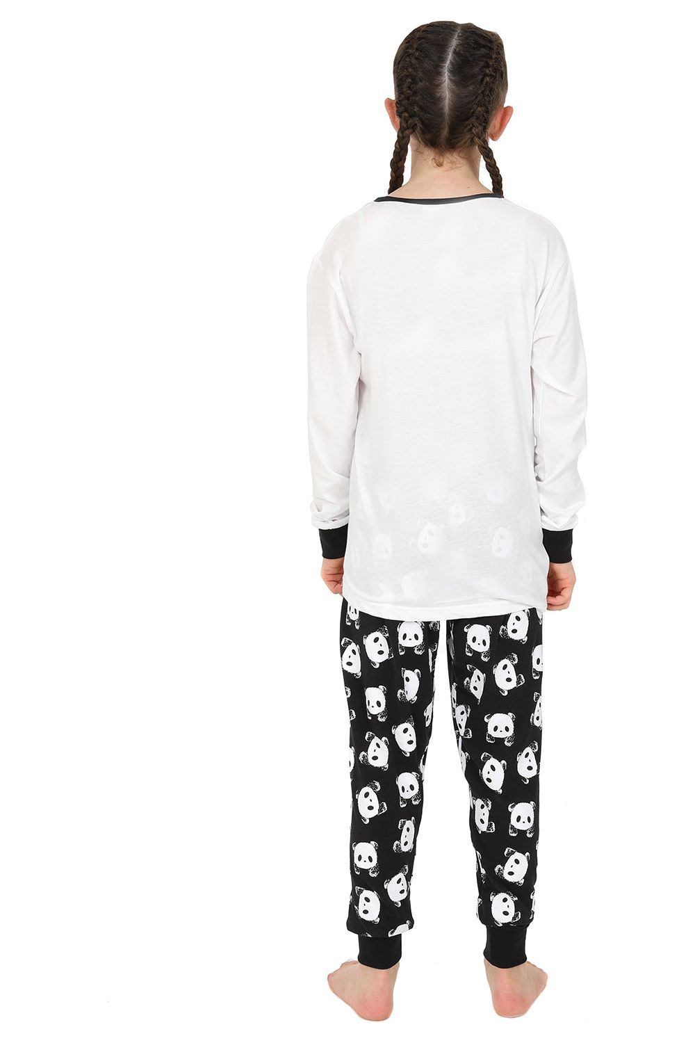 Girls I Want To Sleep All Day Panda Pyjamas Black and White Long PJs