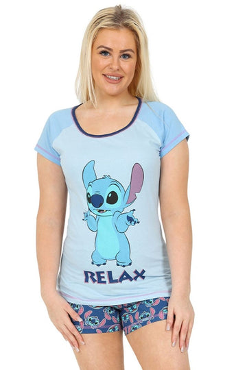 Womens Disney Stitch Relax Blue Short Pyjamas