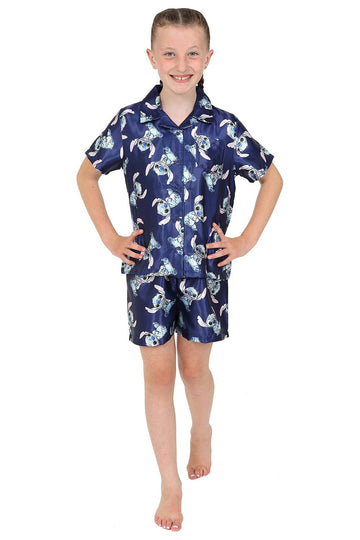 Disney Lilo and Stitch Short Navy Satin Pyjama Set