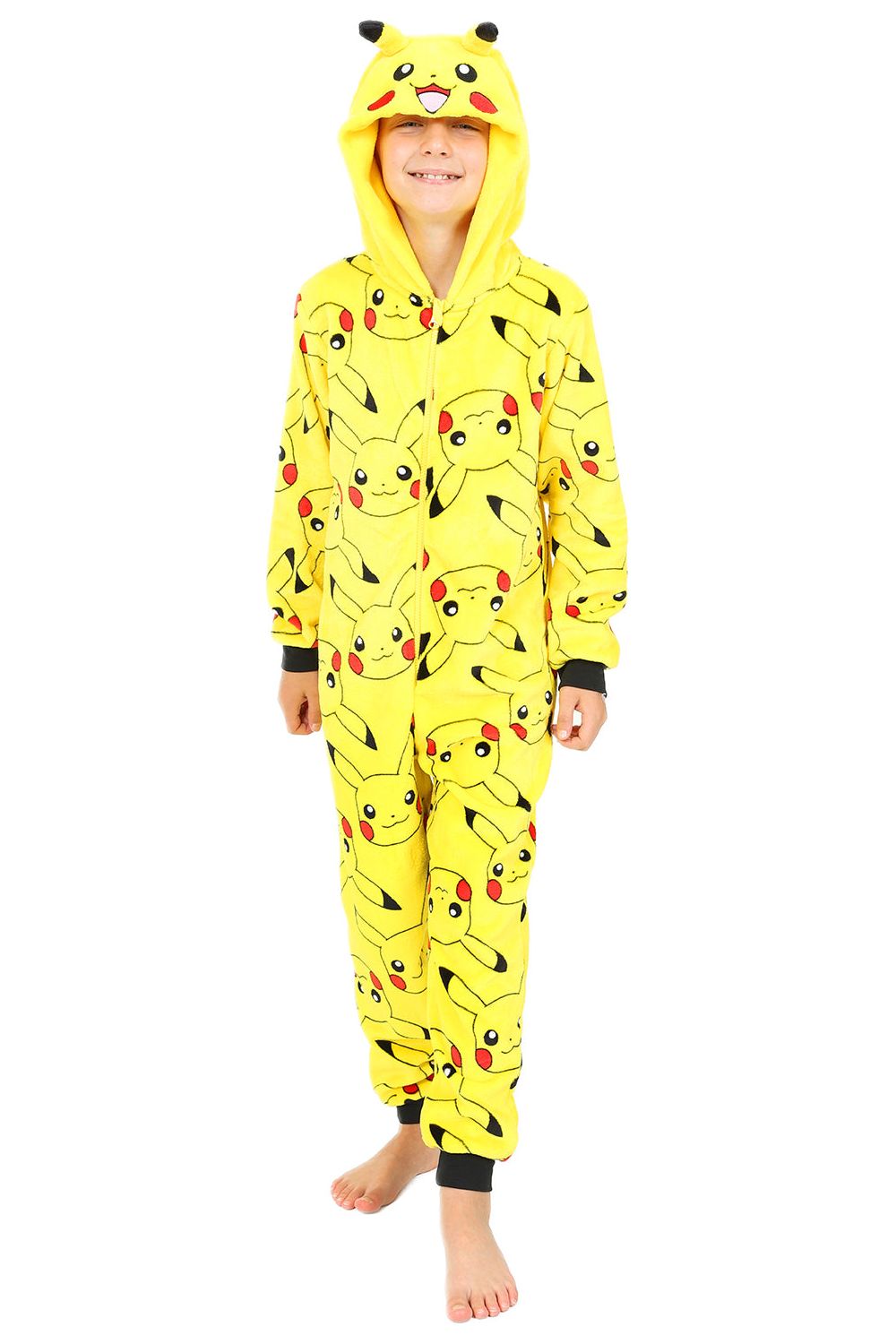 Pikachu Yellow Pokémon Boys Girls Fleece Black Sleepsuit Kids All in One