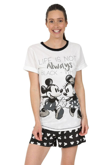 Womens Disney Minnie and Mickey Mouse Pyjamas Black and White Short PJs