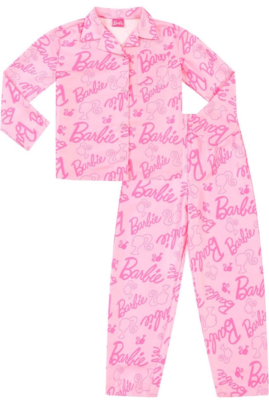 Womens Barbie Pyjamas Pink Satin Long PJs - Main Image