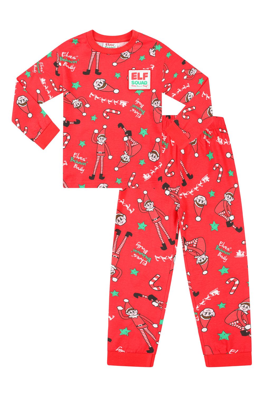 Very Elf Pyjamas Official Elves Behavin' Badly Matching Family Christmas Long Red Pyjam