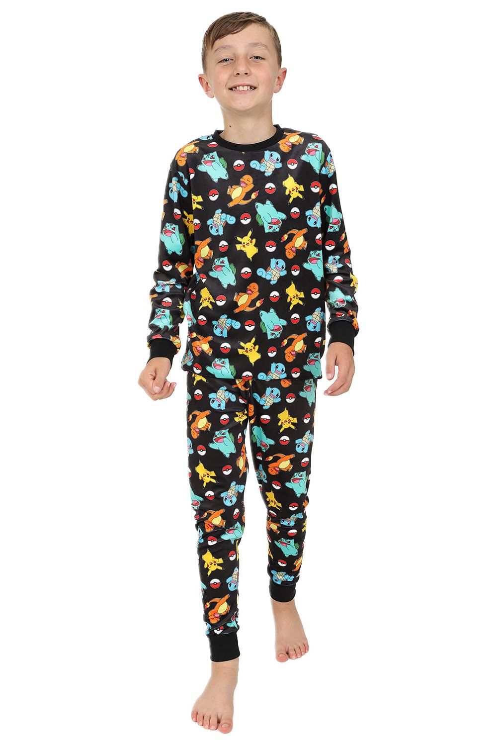 Boys Pokemon Luxury Black Fleece Long Pyjama Set