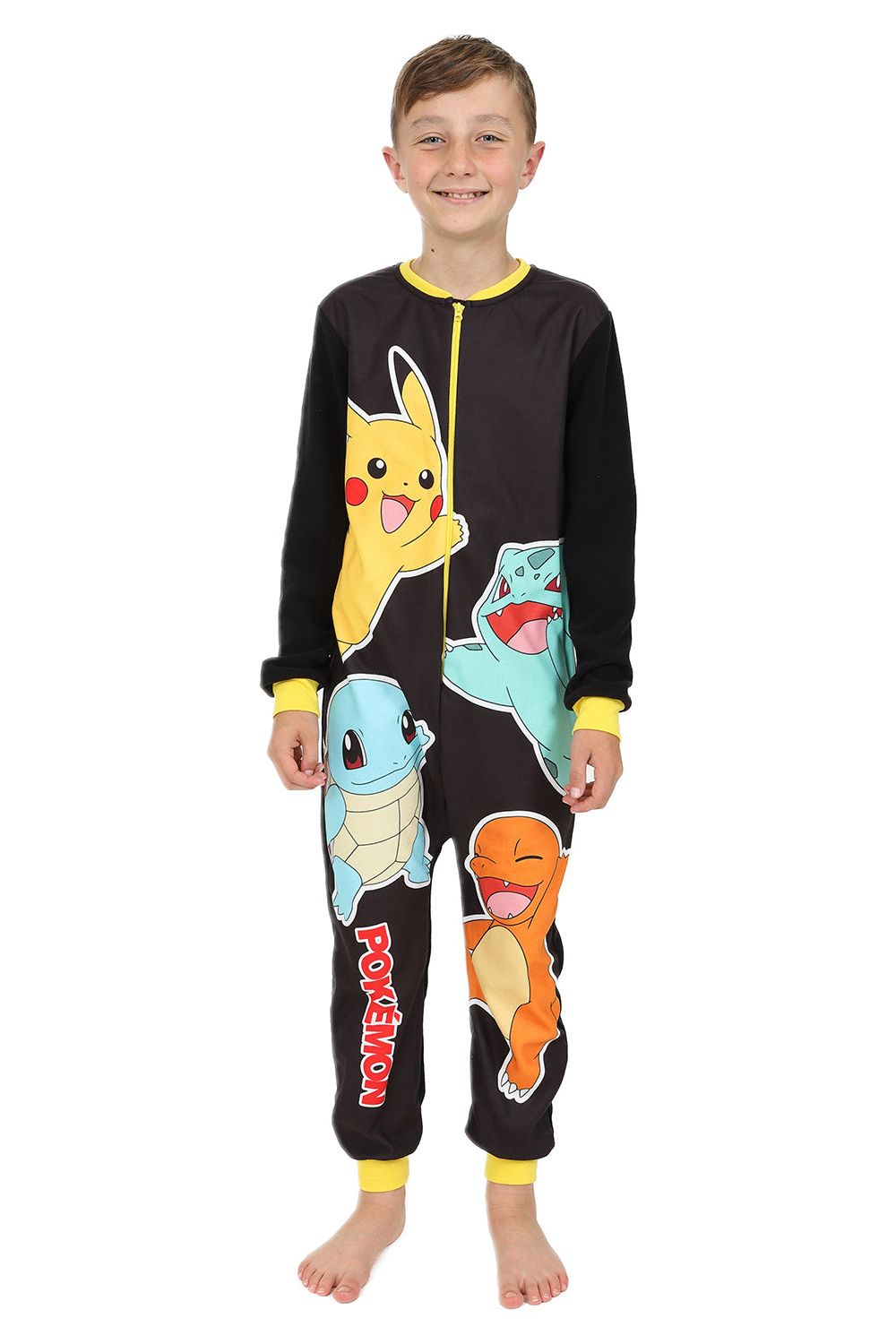 Pokemon Boys Girls Fleece Black Sleepsuit Kids Pikachu All in One