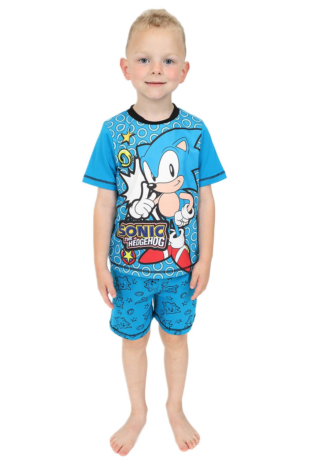 Boys Sonic The Hedgehog Ring Short Gamer Cotton Pyjamas w23