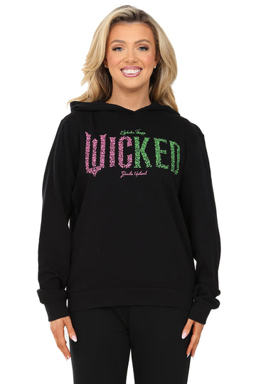 Womens Official Wicked Glinda And Elphaba Black Cotton Hoodie