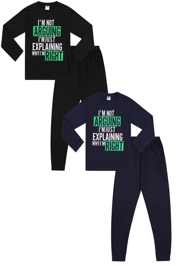 I'm Not Arguing I'm Just Explaining Why I'm Right Long Black Navy 2 Pack Boys Pyjama Set PJs For Kids