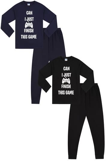 Boys Can I Just Finish This Game Long Black Navy 2 Pack Pyjama Set