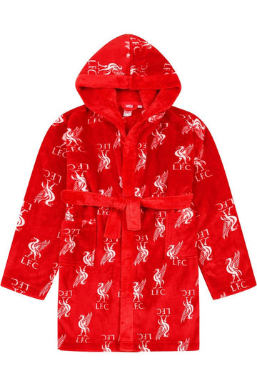 Liverpool F.C. Mens Official Dressing Gown Fleece Hooded Kids Robe Red