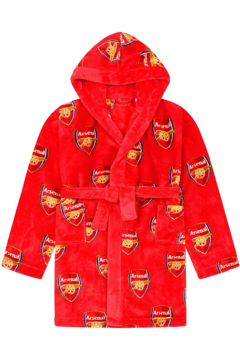 Arsenal F.C. Mens Red Official Dressing Gown Fleece Hooded Robe W23