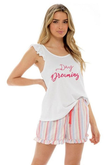 Womens White Striped Day Dreaming Pyjamas Cotton Short PJs