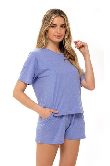 Womens Blue Jersey Cotton Short Pyjamas
