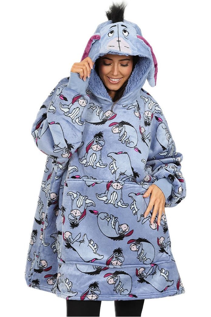 Ladies Disney Eeyore Winnie The Pooh Oversized Fleece Blanket Hoodie One Size W23