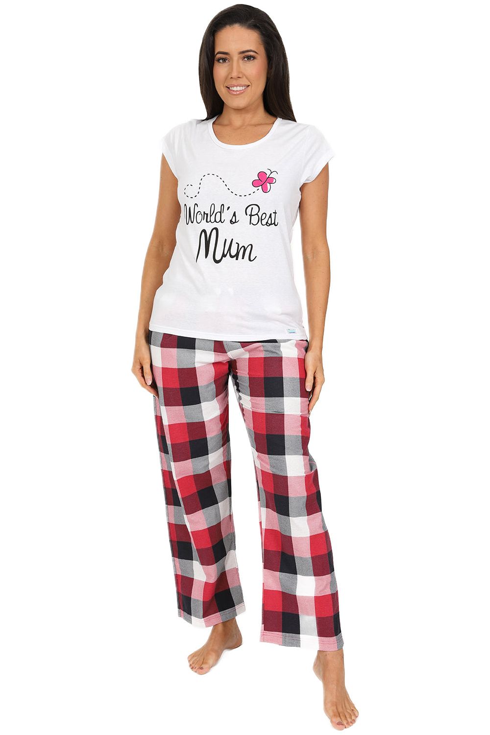 Women's 'Worlds Best Mum' Cotton Check Pyjamas