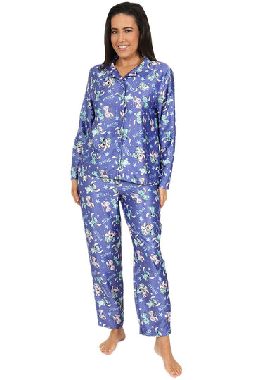 Women's Disney Stitch and Angel Long Purple Satin Pyjama Set