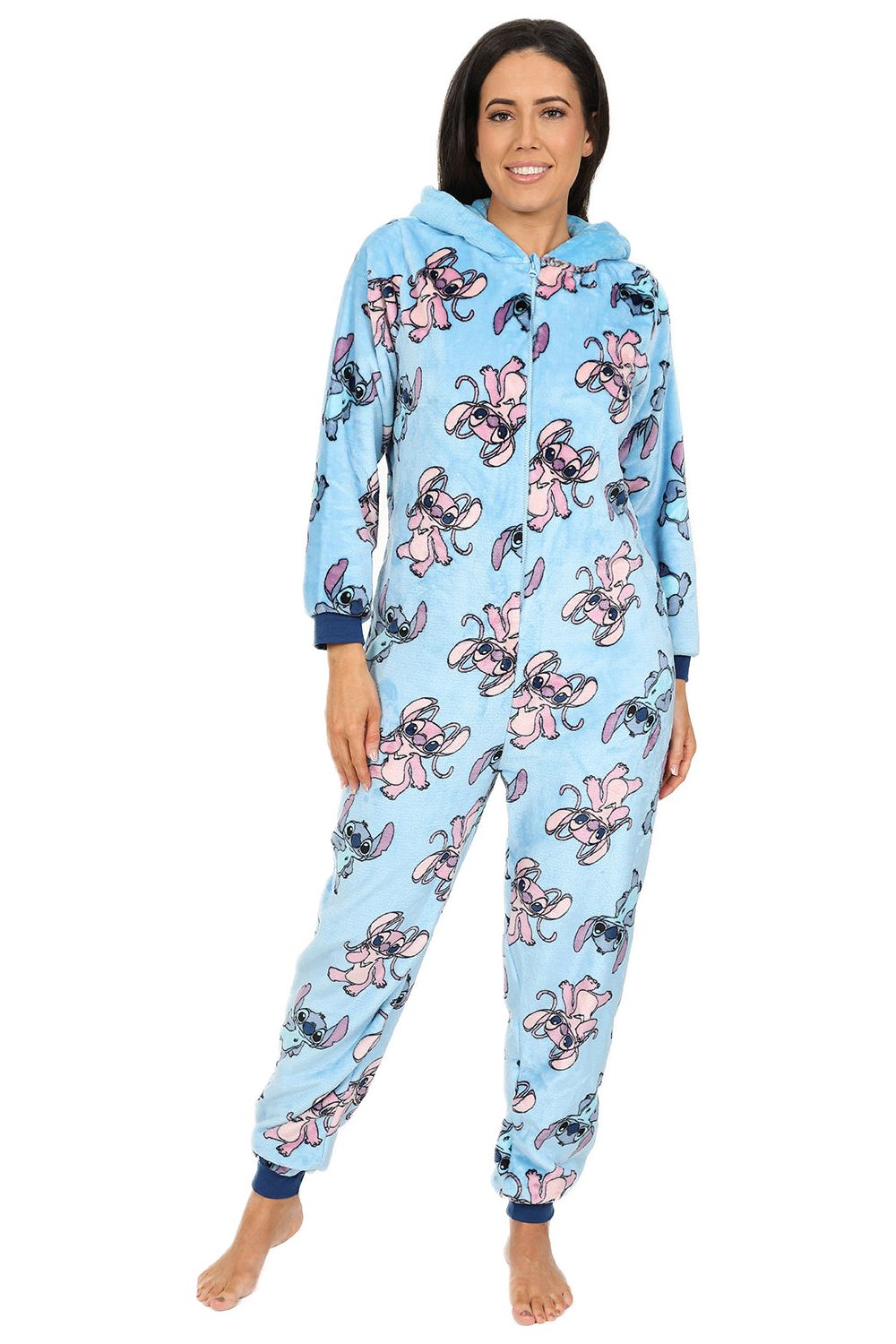 Disney Ladies Stitch & Angel Blue Fleece Sleepsuit Women's All in One