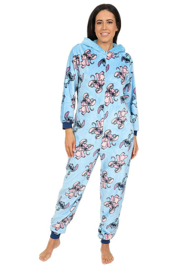 Disney Women's Stitch & Angel Blue Fleece Sleepsuit All in One
