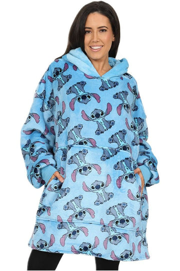 Ladies Disney Lilo And Stitch Oversized Fleece Blanket Hoodie One Size W23