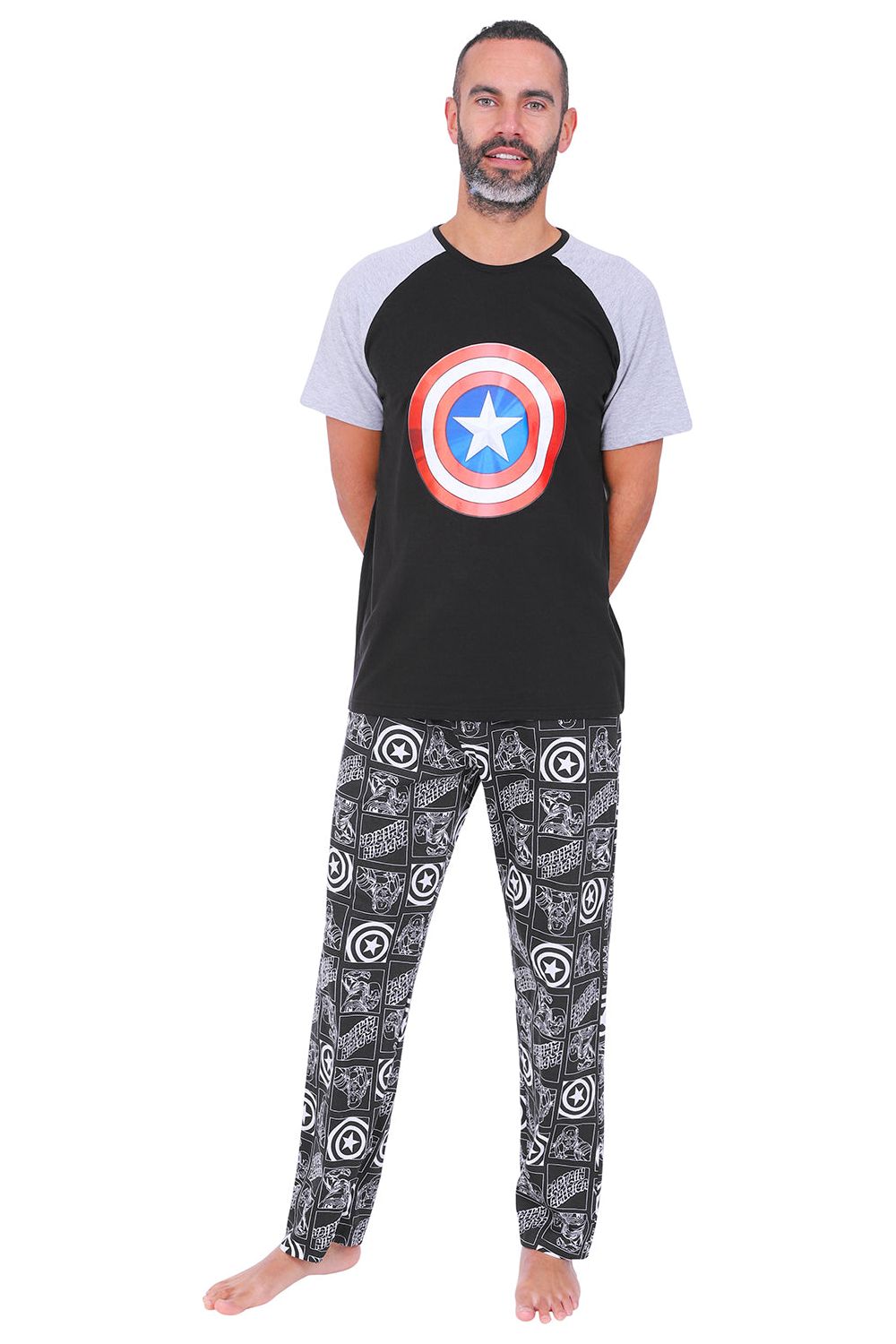 Men's Marvel Captain America Distressed Shield Cotton Long Pyjamas