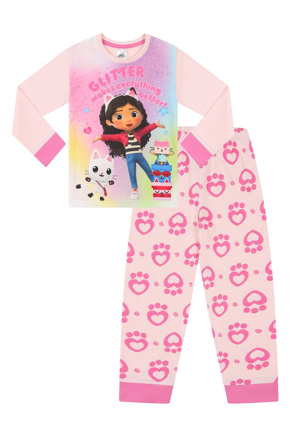 Girls Gabby's Dollhouse 'Glitter Makes Everything Better' Long Pink Pyjama Set