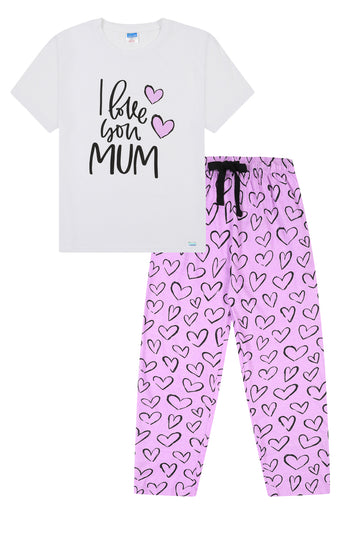 Women's I Love You Mum Purple Long Pyjamas