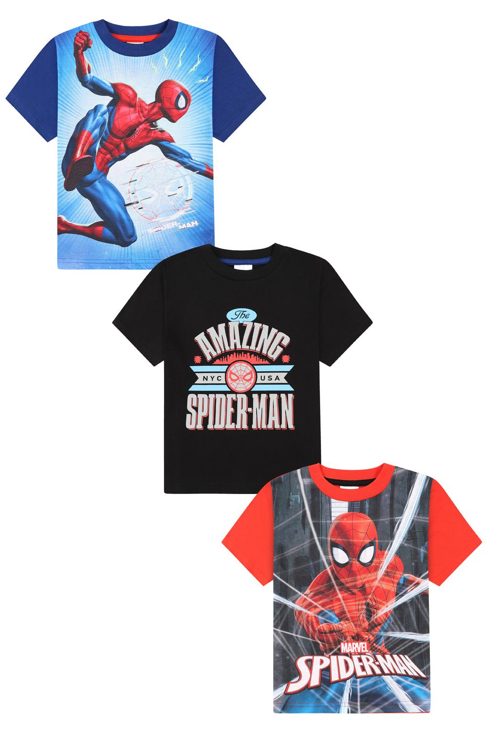 Spiderman 3 Pack Kids T-Shirts Boys Multipack