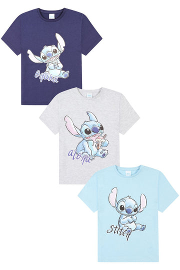 Disney Lilo & Stitch 3 Pack Girls T-Shirts Multipack Blue